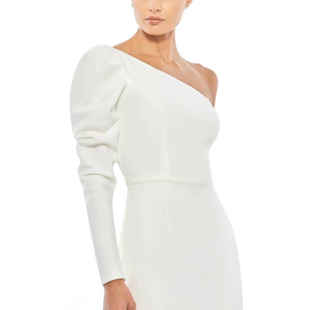 NEW MAC DUGGAL one-shoulder gown with dramatic puff sleeve and thigh-high slit i - Picture 3 of 3